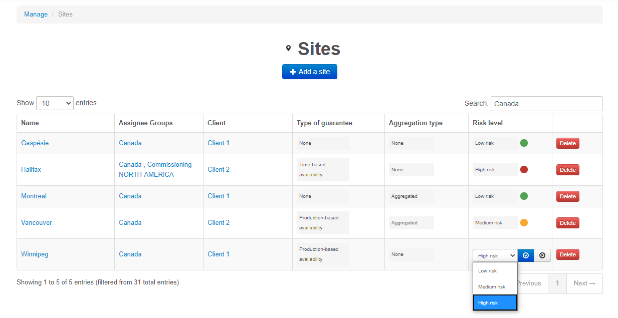 Site contracts: quick-edit from the work sites list.